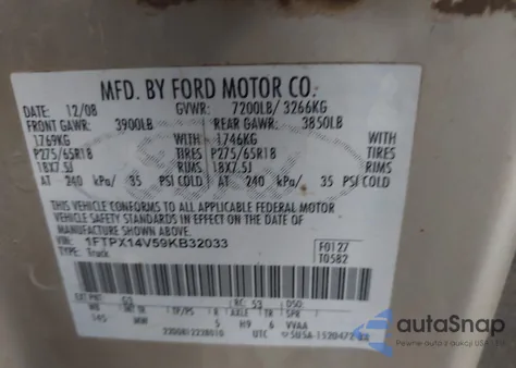 2009 Ford F-150 Fx4/Lariat/Xl/Xlt из США, поврежденный, VIN 1FTPX14V59KB32033